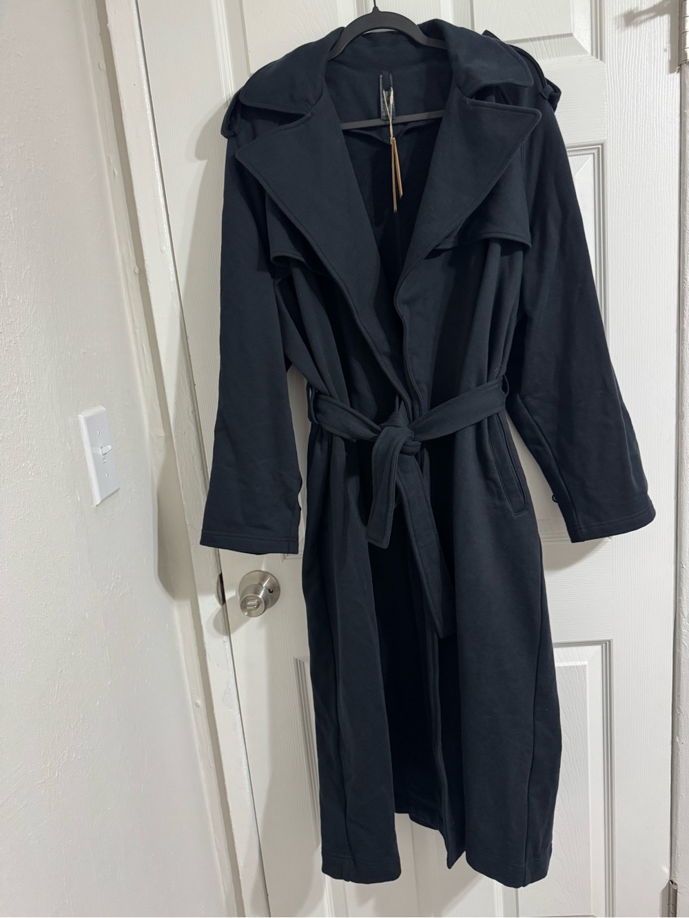 SKIMS Black Long Trench Coat with Waist Tie